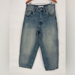 Bershka Women’s High Waisted Denim Blue Wide Leg Relaxed Fit Jeans Size 32